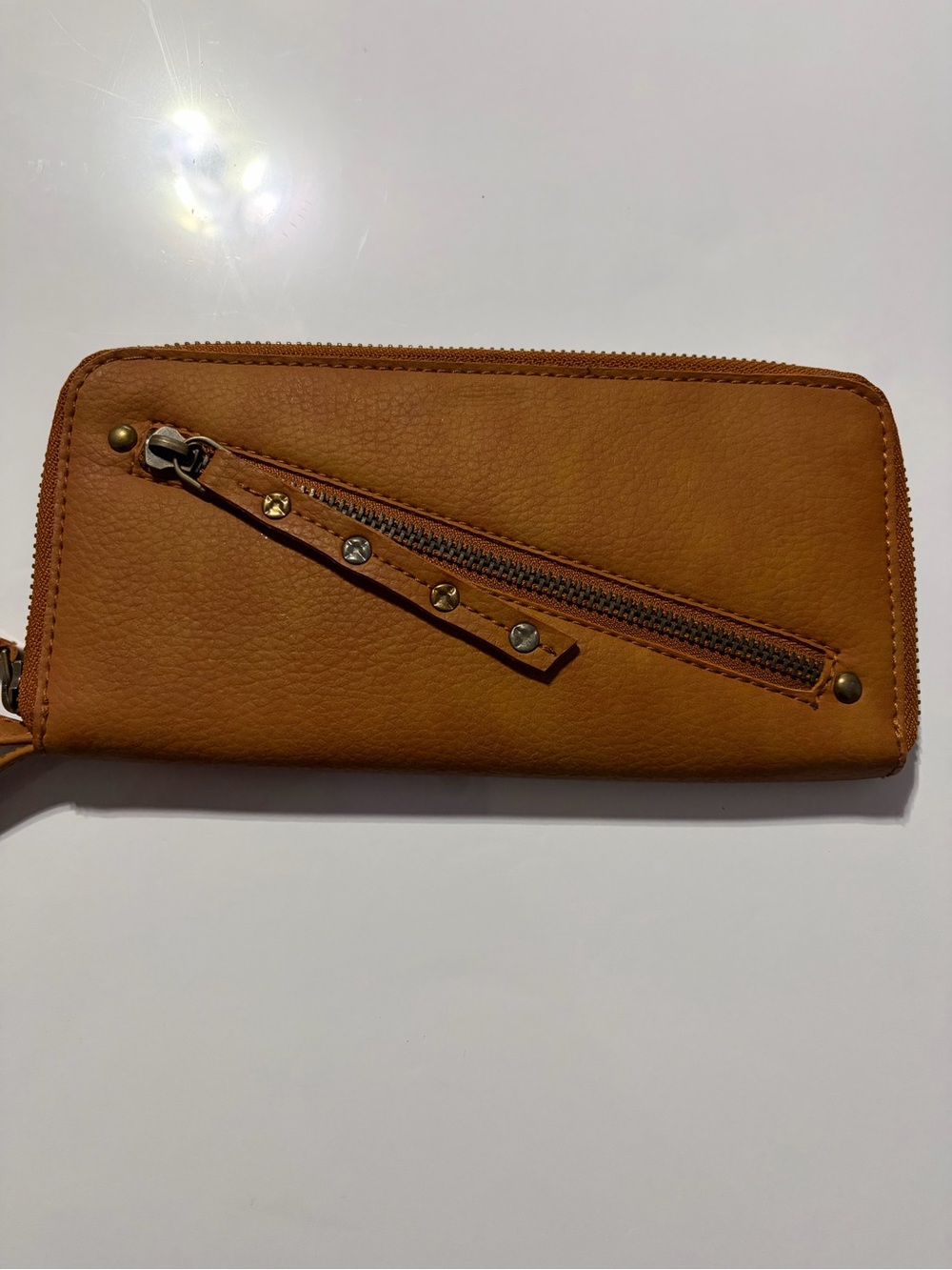 Free People Tan Zip-Around Wallet with Studded Zip Pull